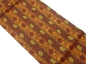 縞に花唐草模様織出し開き名古屋帯（額縁仕立て）